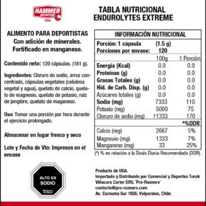 Electrolitos -Endurolytes® Extreme (120 capsulas) - HAMMER NUTRITION - Imagen 3