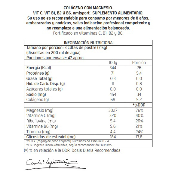 78. colageno con magnesio + Vit C. B1, B2, B6 350g